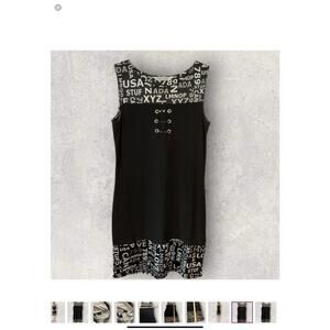 New Label Black Sleeveless Dress Text Print USA Alphabet Grommet Accent Sz M